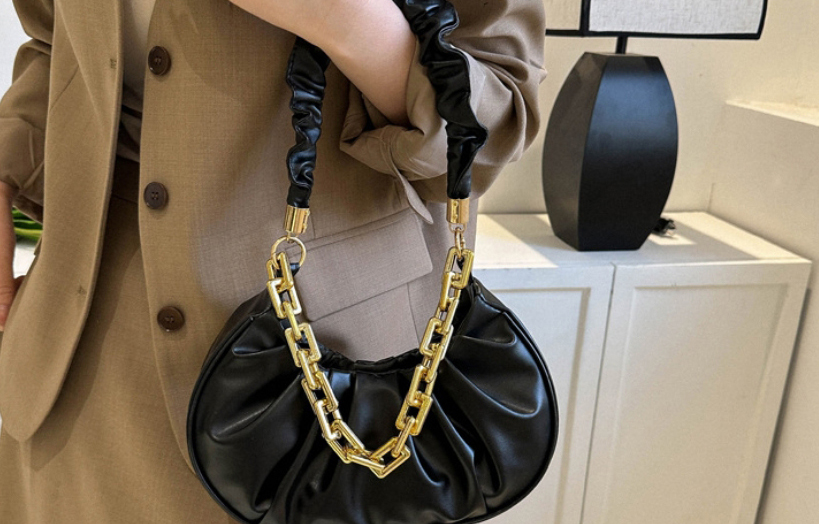 Fashion Black Pu Pleated Handbag,Handbags
