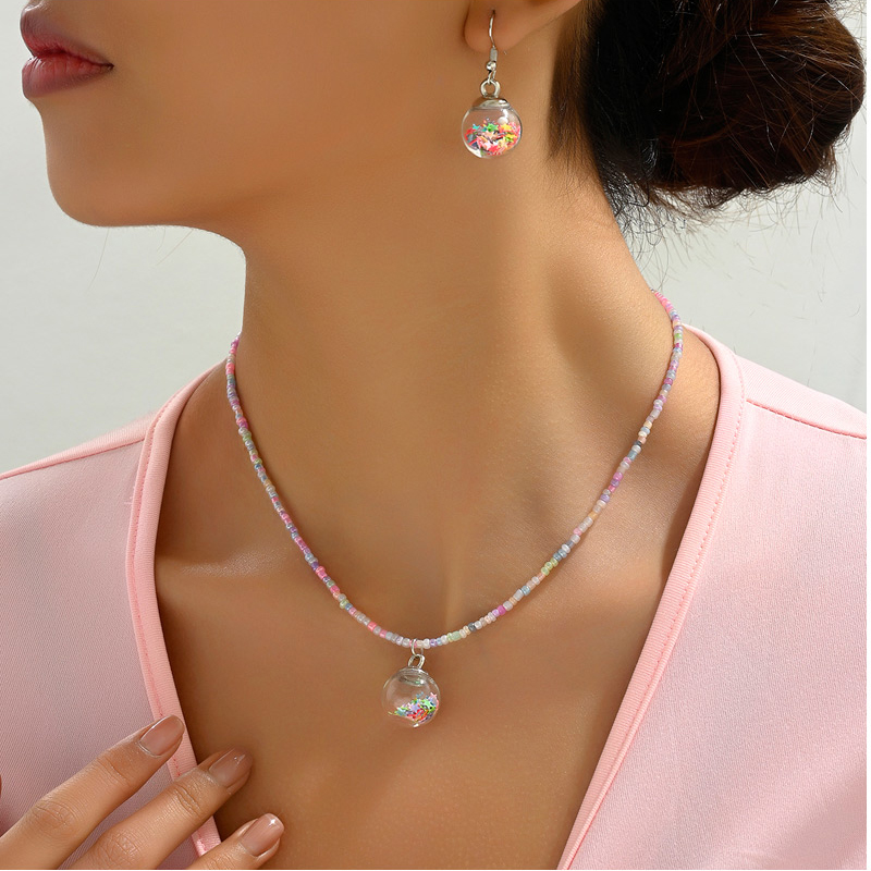 Fashion Silver Geometric Colorful Pentagram Ball Necklace,Pendants
