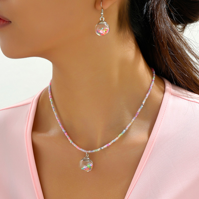 Fashion Silver Geometric Colorful Pentagram Ball Necklace,Pendants