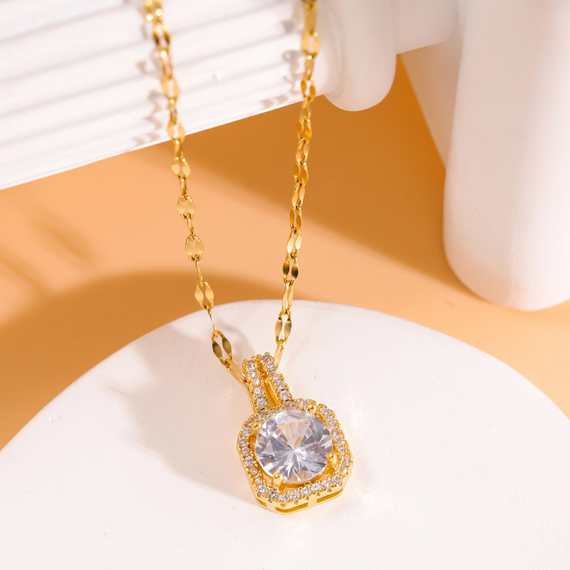 Fashion Gold Copper Inlaid Zirconium Square Necklace,Necklaces