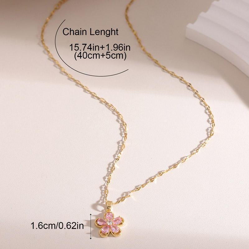 Fashion Gold Copper Inlaid Zirconium Flower Necklace,Necklaces