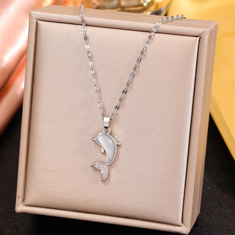 Fashion Silver Copper Set Zirconium Dolphin Necklace,Necklaces