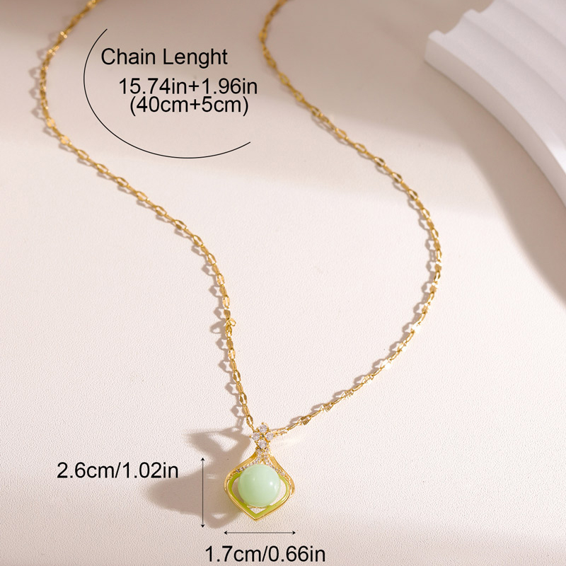 Fashion Gold Copper Inlaid Diamond And Jade Bead Necklace,Necklaces