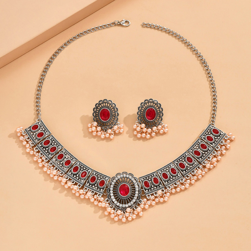 Fashion Silver Alloy Drop Pearl Drop Earrings Necklace And Earrings Set,Jewelry Sets