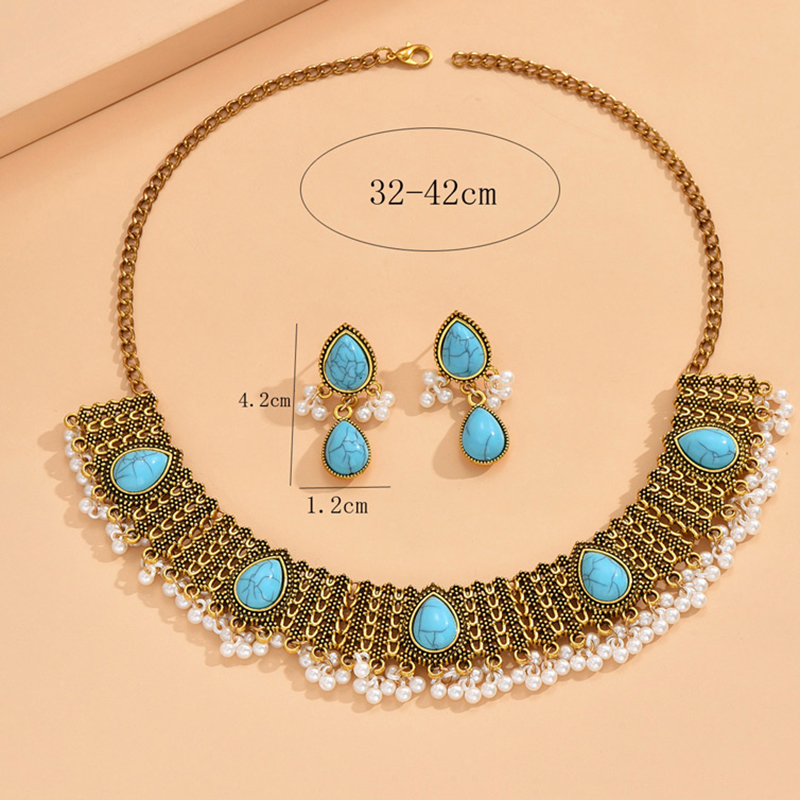 Fashion Gold Alloy Drop-shaped Pine Drop Earrings Necklace And Earrings Set,Jewelry Sets