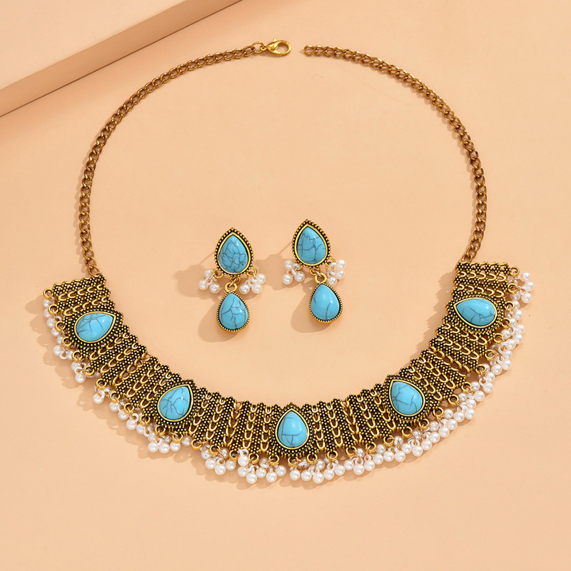 Fashion Gold Alloy Drop-shaped Pine Drop Earrings Necklace And Earrings Set,Jewelry Sets