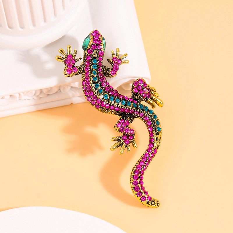 Fashion Pink Alloy Diamond Gecko Brooch,Korean Brooches