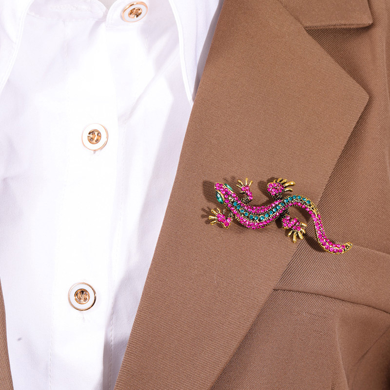 Fashion Pink Alloy Diamond Gecko Brooch,Korean Brooches