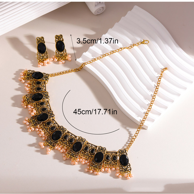 Fashion Transparent Color Alloy Diamond Geometric Drop Necklace And Earrings Set,Jewelry Sets