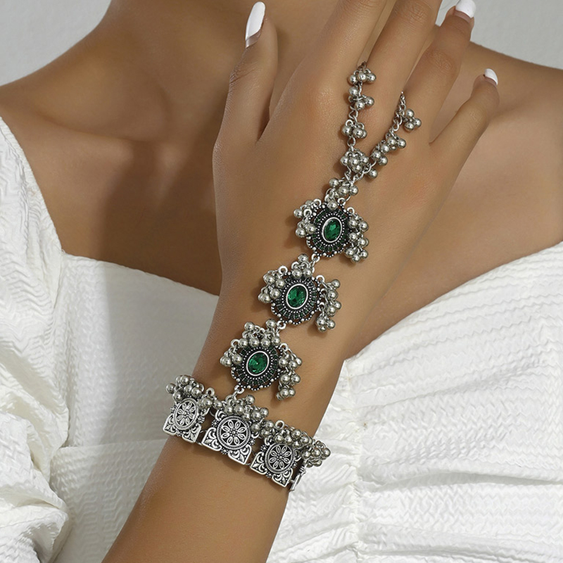 Fashion Green Alloy Diamond Drop Tassel Mitten Bracelet,Fashion Rings