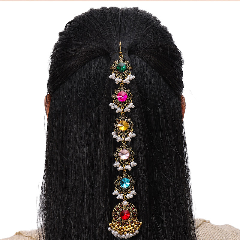 Fashion Gold Alloy Diamond Geometric Drop Head Chain,Hairpins