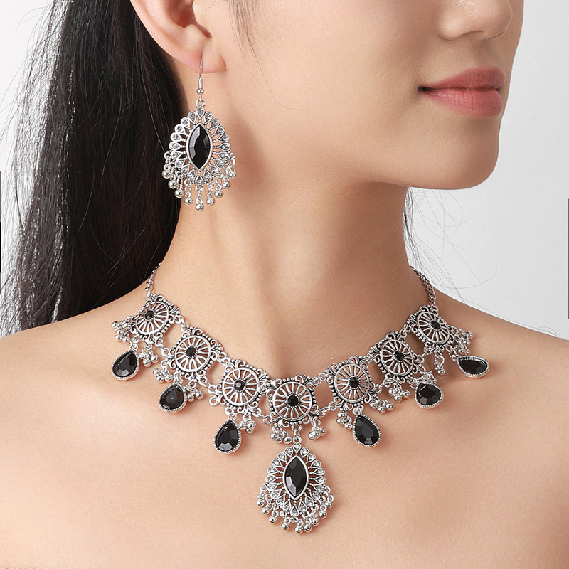 Fashion Blue Alloy Diamond Earrings Necklace And Earrings Set,Jewelry Sets