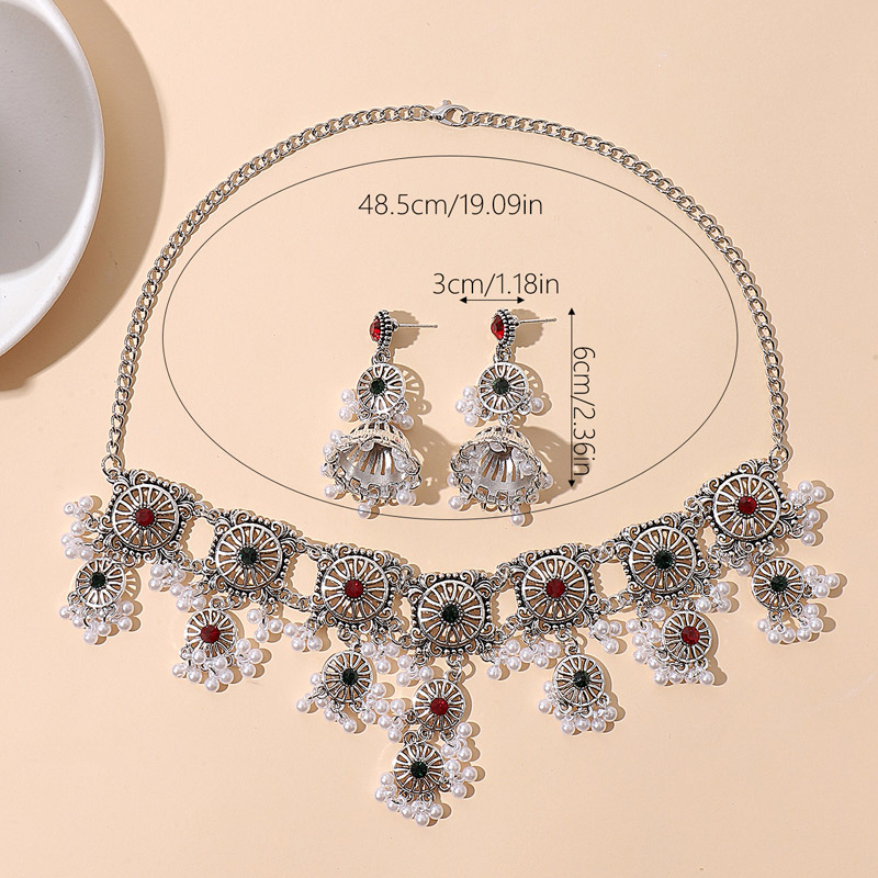 Fashion Color Alloy Diamond Hollow Drop Tassel Necklace And Earrings Set,Jewelry Sets
