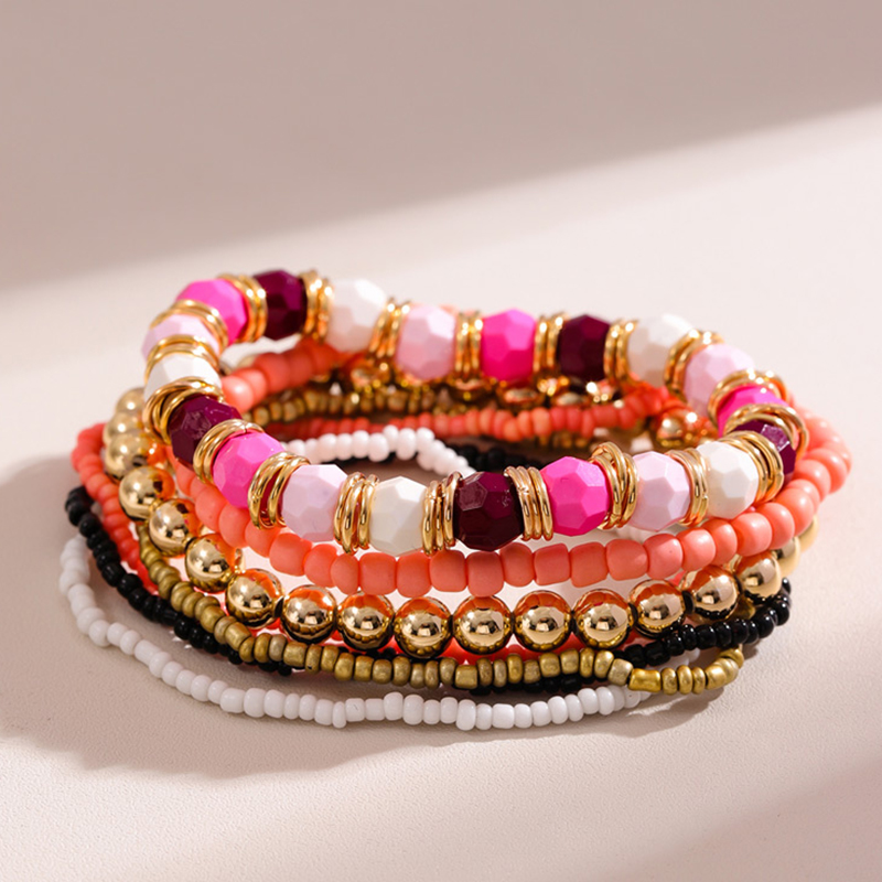 Fashion Color Multi-layered Multi-layered Bracelet With Colorful Fine Rice Beads,Beaded Bracelet