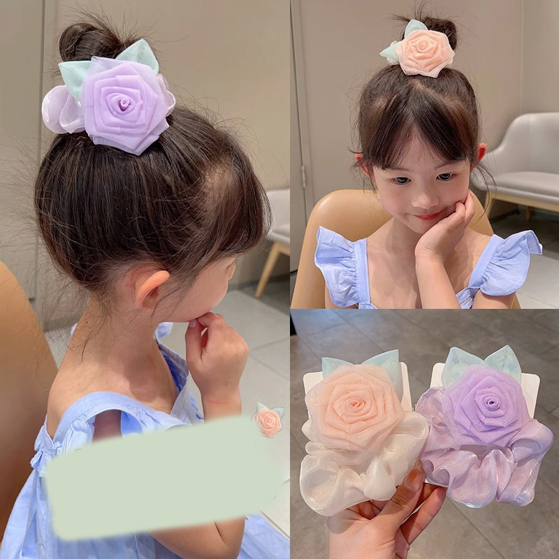 Fashion Pink Camellia Mesh Flower Childrens Hair Rope,Kids Accessories