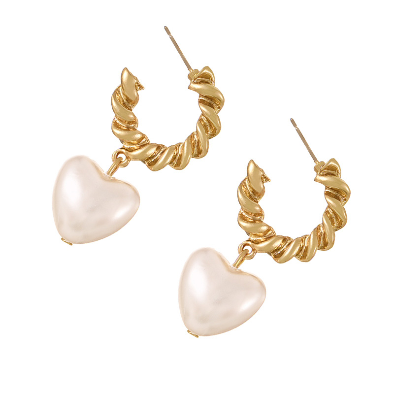 Fashion Gold Alloy Pearl Love Pendant Twist Earrings Earrings,Hoop Earrings