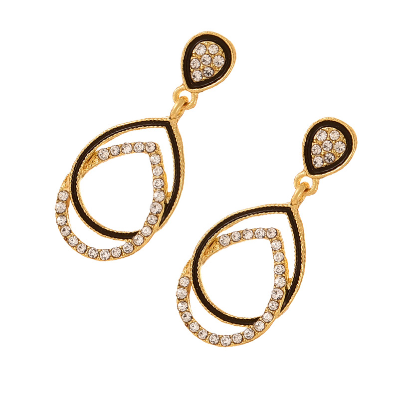 Fashion Gold Alloy Diamond-encrusted Oil And Water Drop Earrings,Drop Earrings