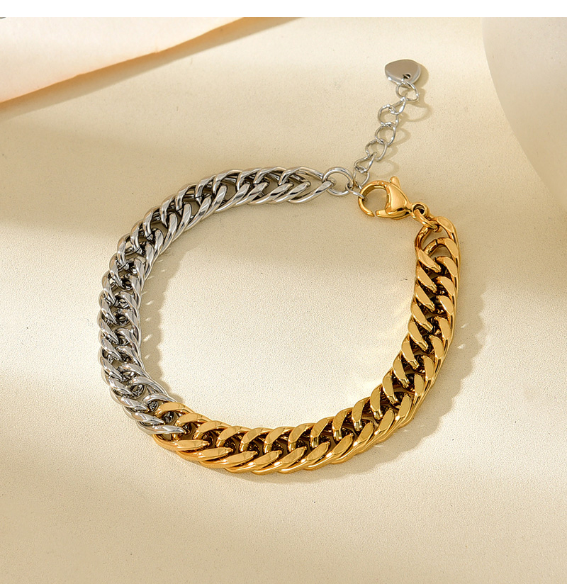 Fashion Gold Titanium Steel Color Block Thick Chain Bracelet,Necklaces