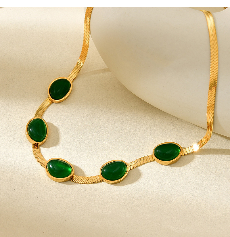 Fashion Dark Green Titanium Steel Irregular Turquoise Snake Bone Chain Necklace,Necklaces