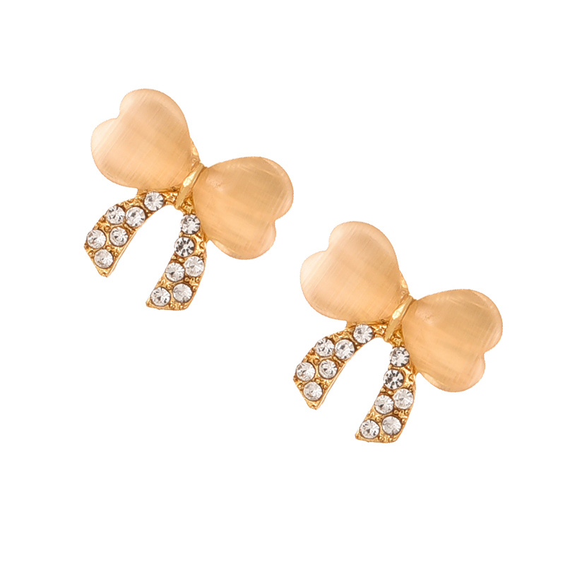 Fashion Gold Alloy Diamond Cats Eye Bow Stud Earrings,Stud Earrings