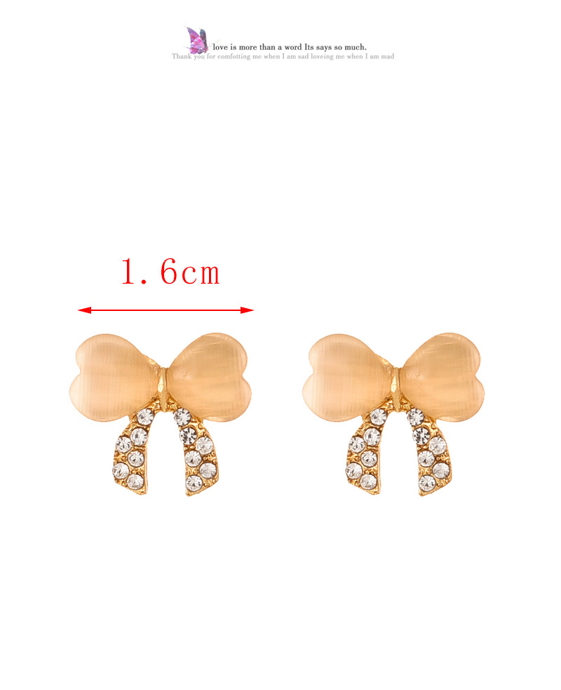 Fashion Gold Alloy Diamond Cats Eye Bow Stud Earrings,Stud Earrings