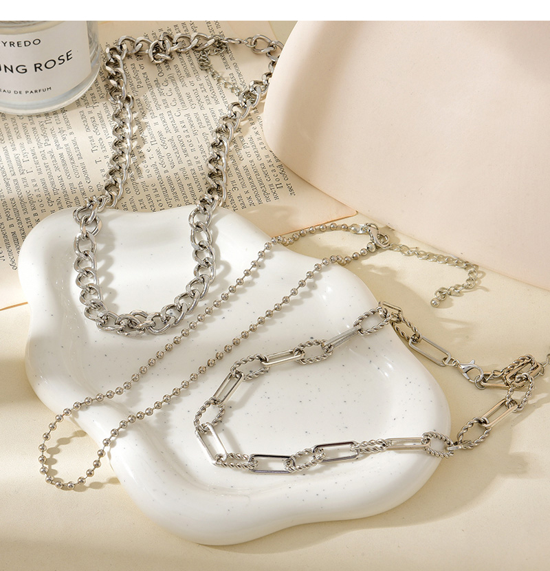 Fashion Silver Alloy Multi-layer Thick Chain Necklace,Chains