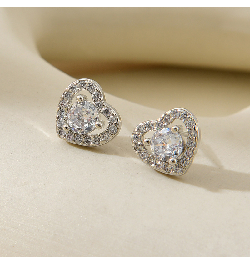 Fashion Silver Alloy Diamond Love Stud Earrings,Stud Earrings
