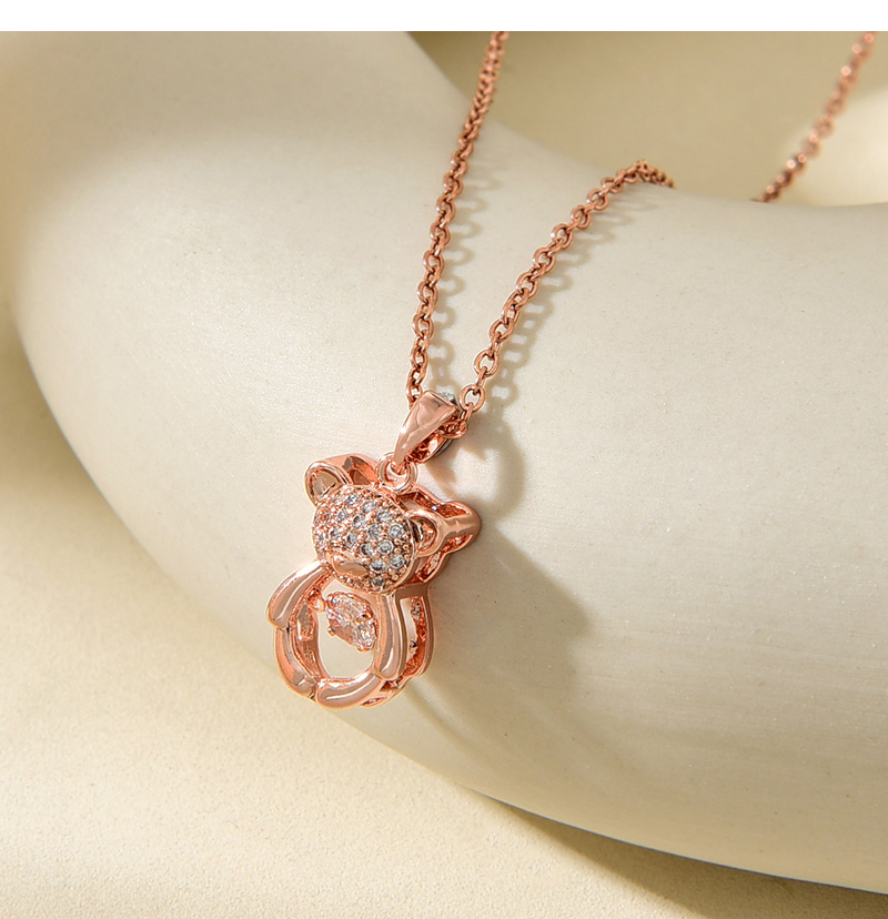 Fashion Rose Gold Titanium Steel Bear Pendant Necklace With Zirconia,Necklaces