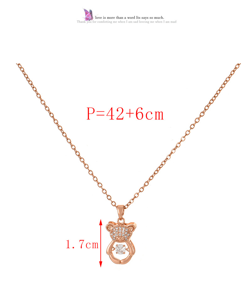 Fashion Rose Gold Titanium Steel Bear Pendant Necklace With Zirconia,Necklaces