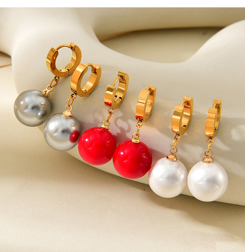 Fashion White Titanium Steel Pearl Earrings,Earrings