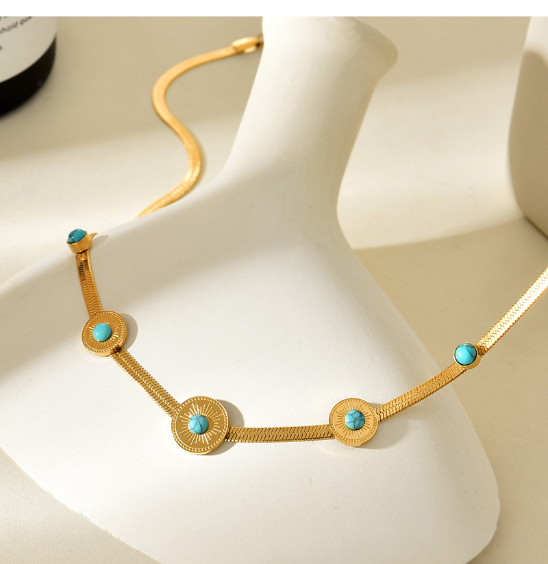 Fashion Gold Titanium Steel Round Turquoise Snake Bone Chain Necklace,Necklaces