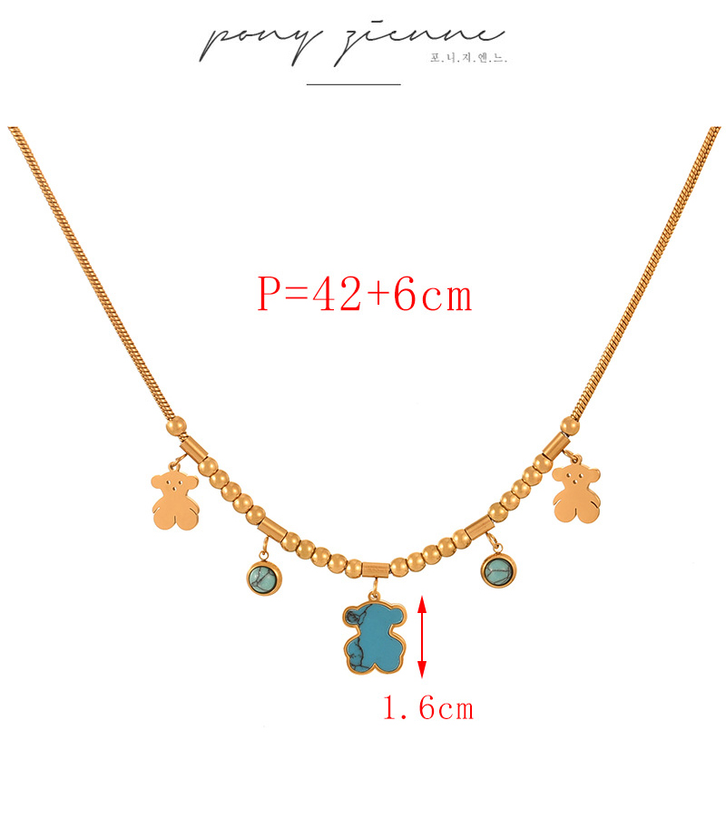 Fashion Gold Titanium Steel Turquoise Bear Pendant Beaded Necklace,Necklaces