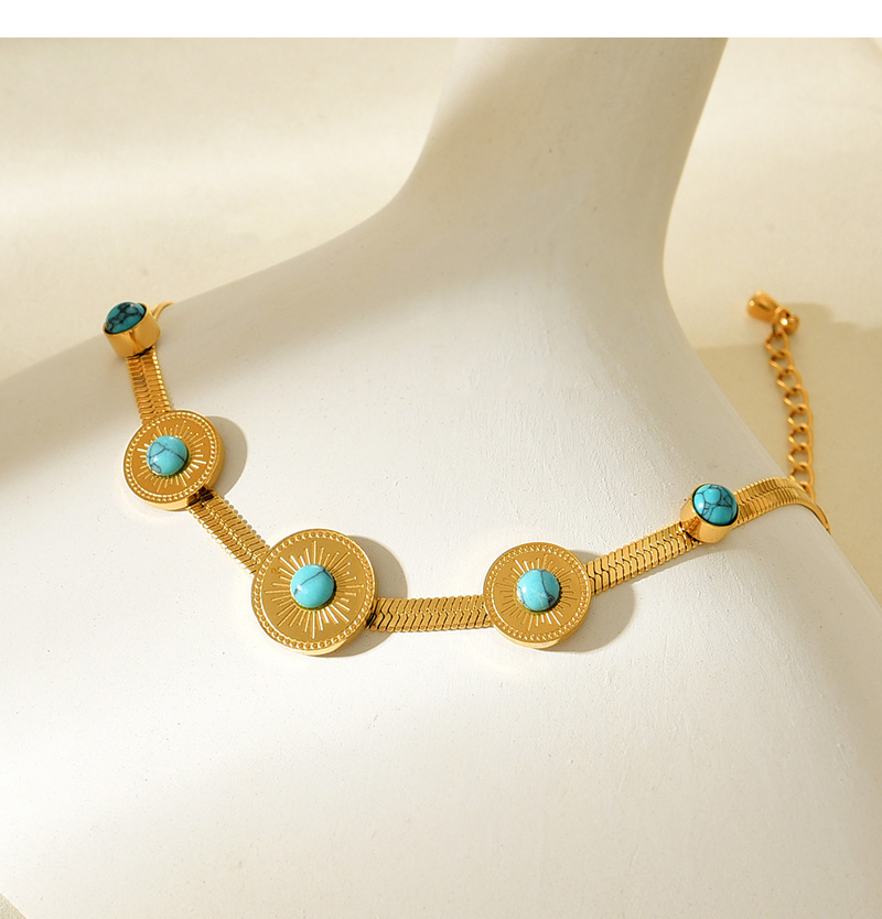 Fashion Gold Titanium Steel Round Turquoise Snake Bone Chain Bracelet,Bracelets