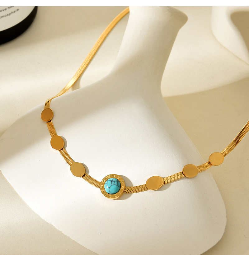 Fashion Gold Titanium Steel Turquoise Scale Round Snake Bone Chain Necklace,Necklaces
