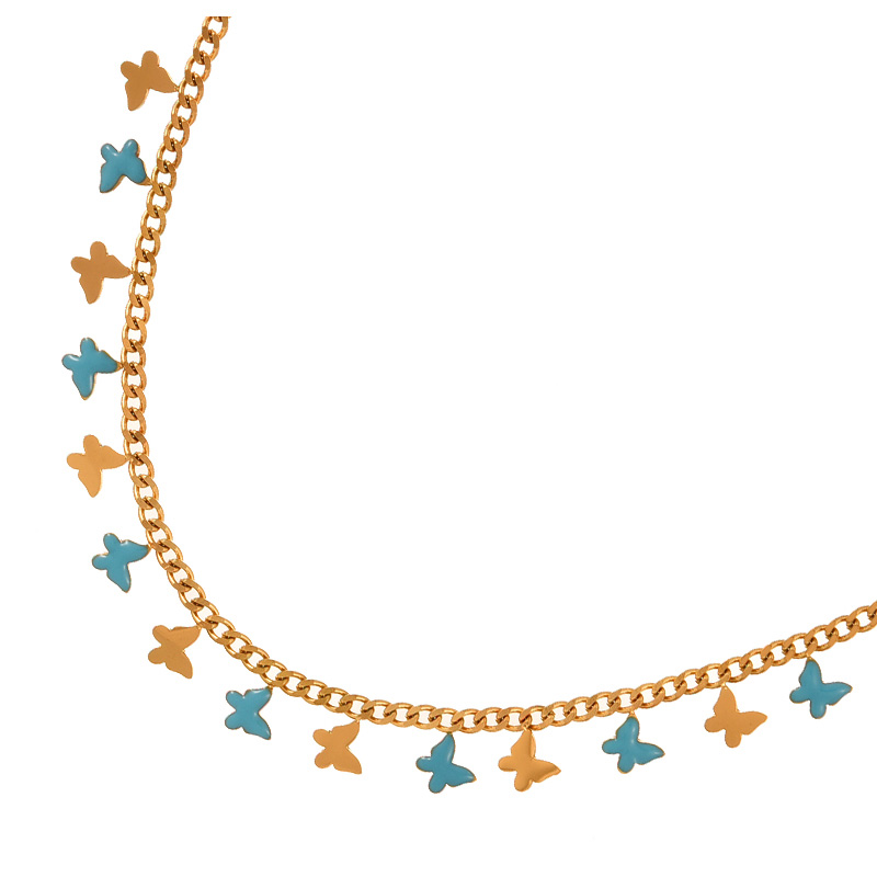 Fashion Gold Titanium Steel Oil Drop Butterfly Pendant Necklace,Necklaces