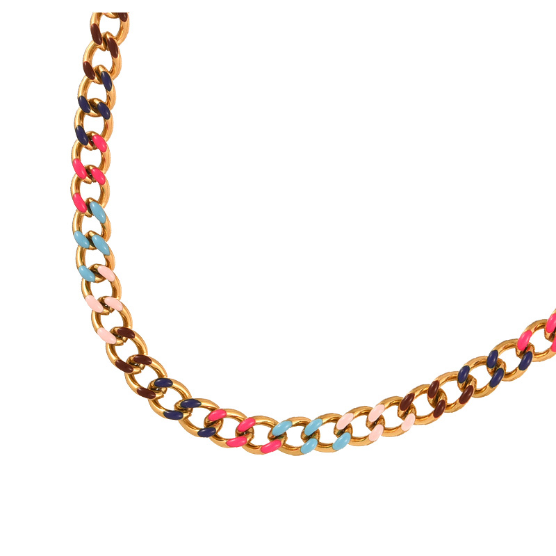 Fashion Gold Titanium Steel Drop Oil Color Matching Thick Chain Necklace,Necklaces