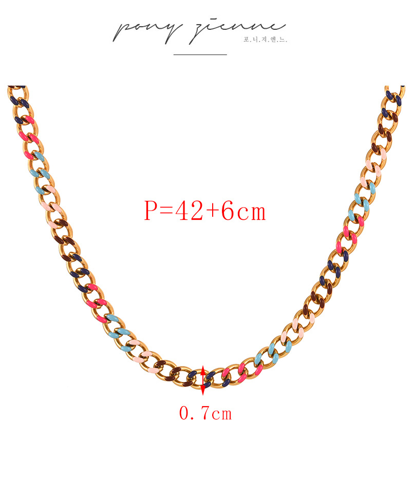 Fashion Gold Titanium Steel Drop Oil Color Matching Thick Chain Necklace,Necklaces