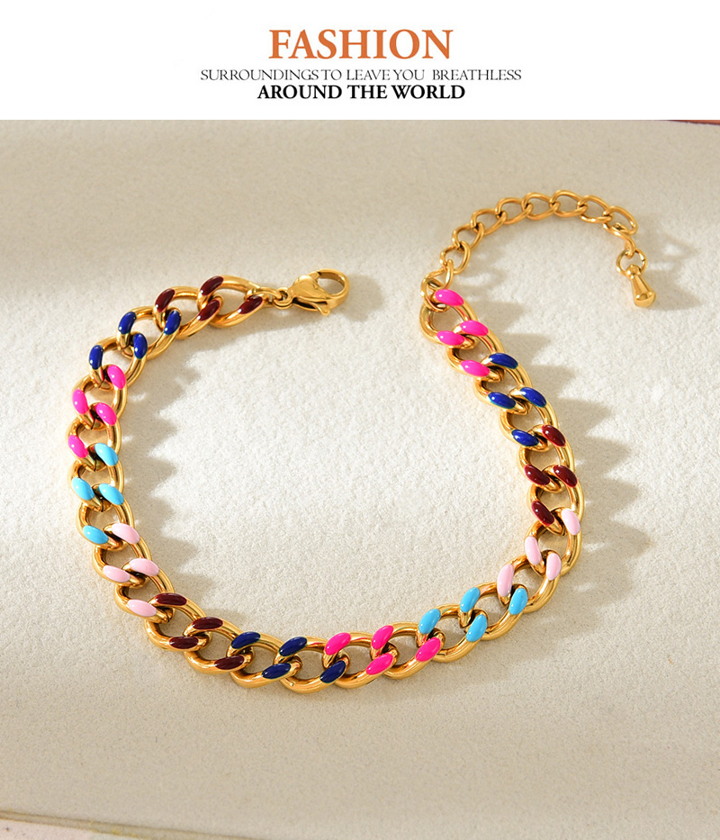 Fashion Gold Titanium Steel Oil Drop Color Matching Thick Chain Bracelet,Bracelets