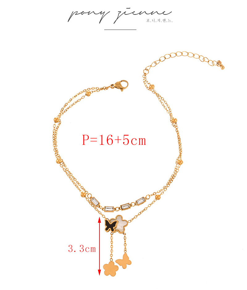 Fashion Gold Double Layer Titanium Steel Inlaid With Zirconium Shell Flower Pendant Tassel Bracelet,Bracelets