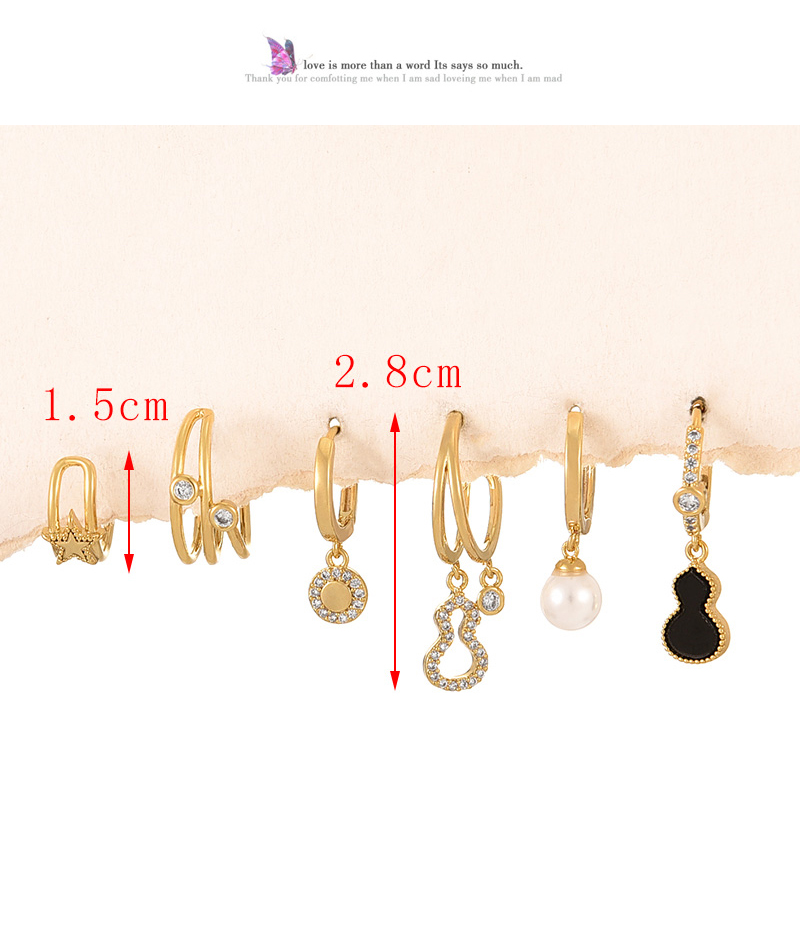 Fashion Gold Copper Inlaid Zirconium Pearl Gourd Pendant Earring Set Of 6 Pieces,Earring Set