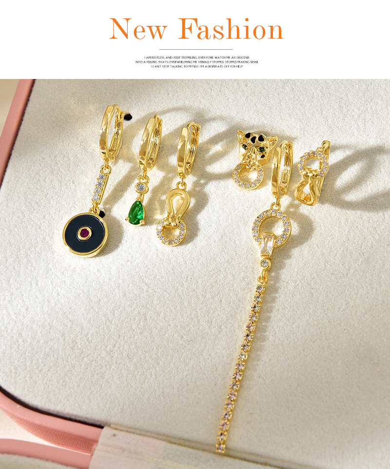 Fashion Gold Copper Inlaid Zirconium Geometric Pendant Chain Earrings 6-piece Set,Earring Set