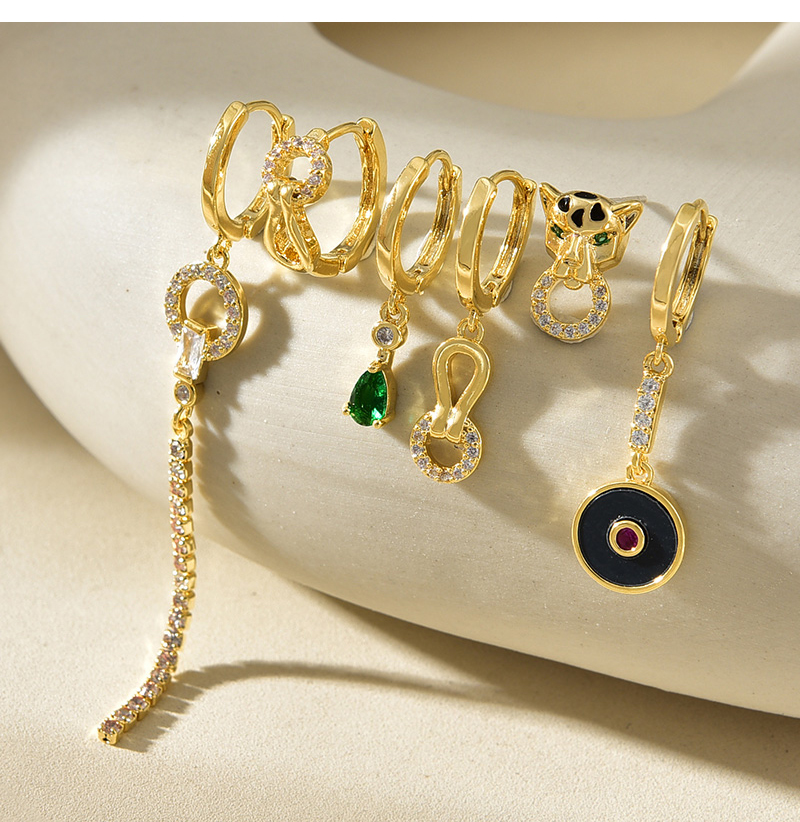 Fashion Gold Copper Inlaid Zirconium Geometric Pendant Chain Earrings 6-piece Set,Earring Set