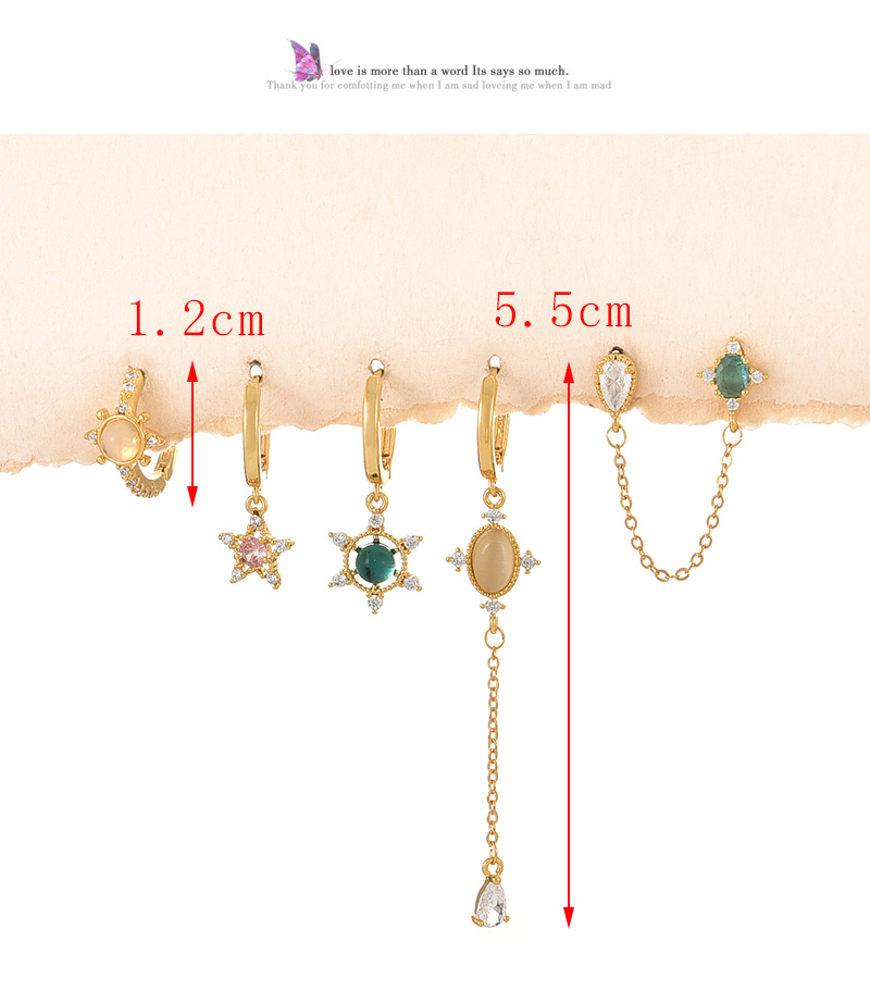 Fashion Color Copper Inlaid Zirconium Star Pendant Chain Earring Set Of 6 Pieces,Earring Set