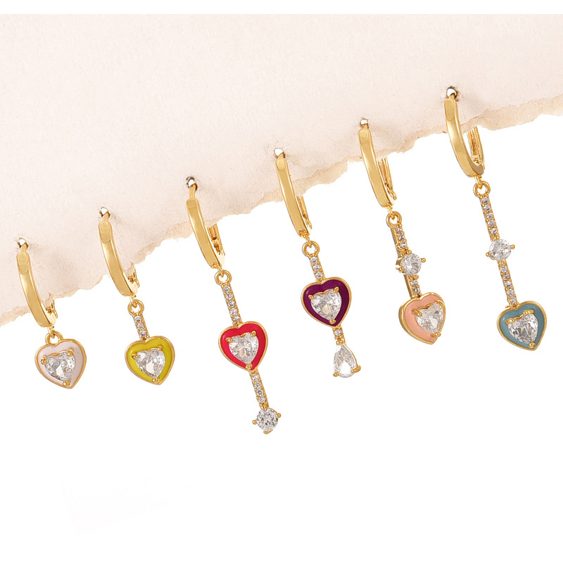 Fashion Color Copper Inlaid Zirconium Dripping Oil Love Pendant Earring Set Of 6 Pieces,Earring Set