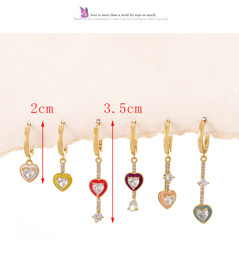 Fashion Color Copper Inlaid Zirconium Dripping Oil Love Pendant Earring Set Of 6 Pieces,Earring Set
