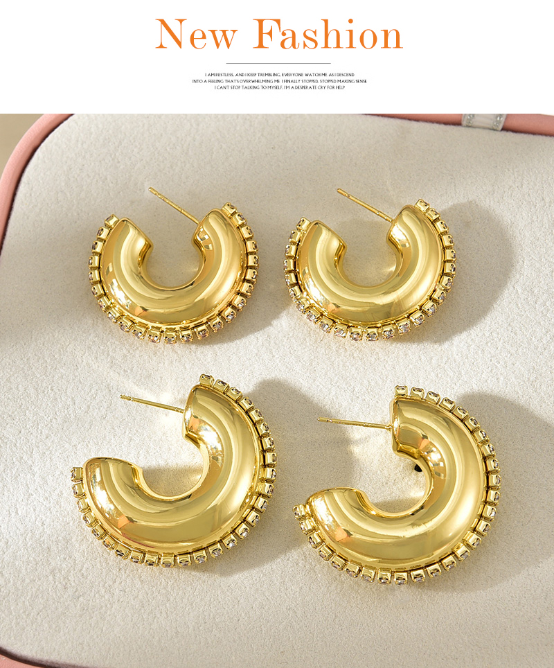 Fashion Golden 2 Copper Inlaid Zirconium C-shaped Earrings (small),Earrings