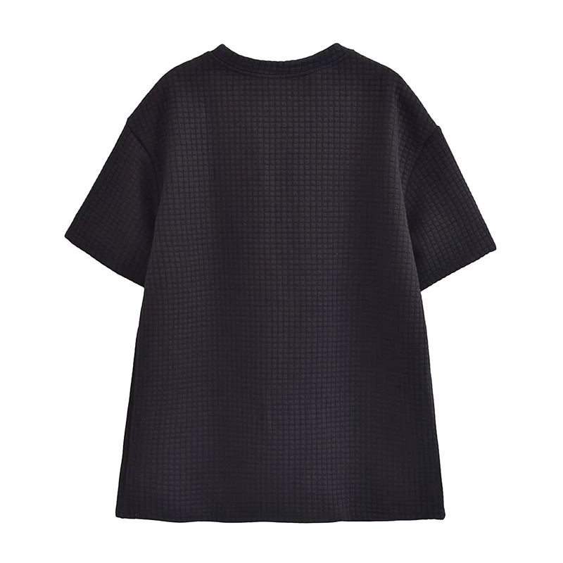 Fashion Black Cotton Waffle Monogram Crew Neck Short Sleeves,T-shirts