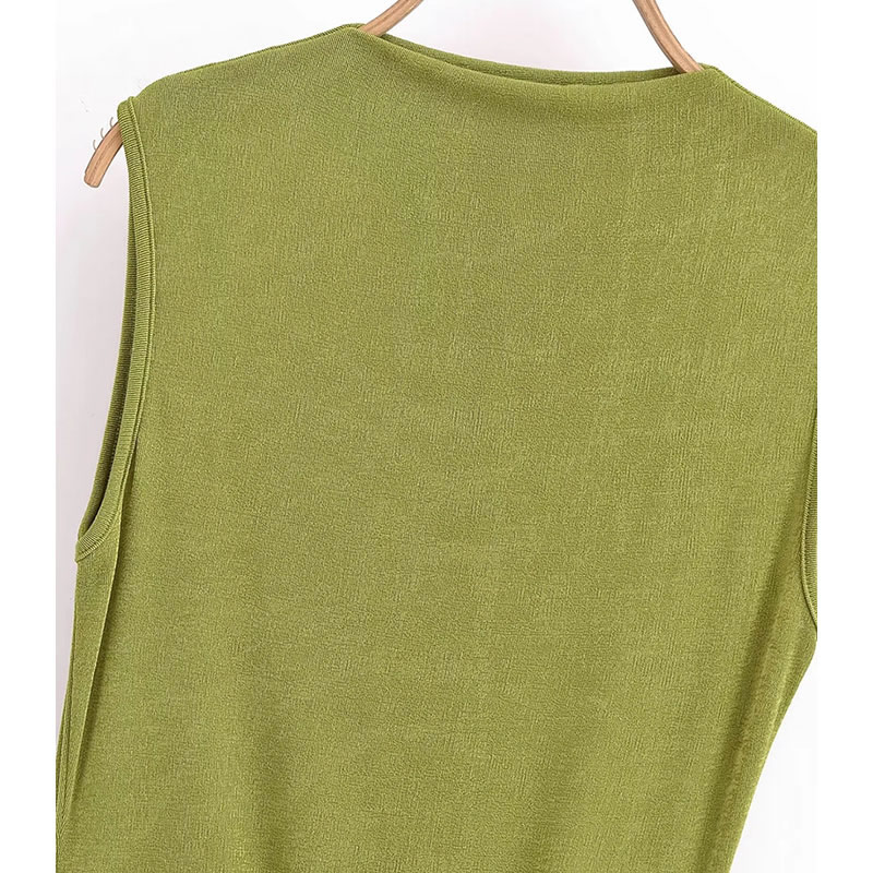Fashion Green Sleeveless Knitted Round Neck Long Skirt,Long Dress