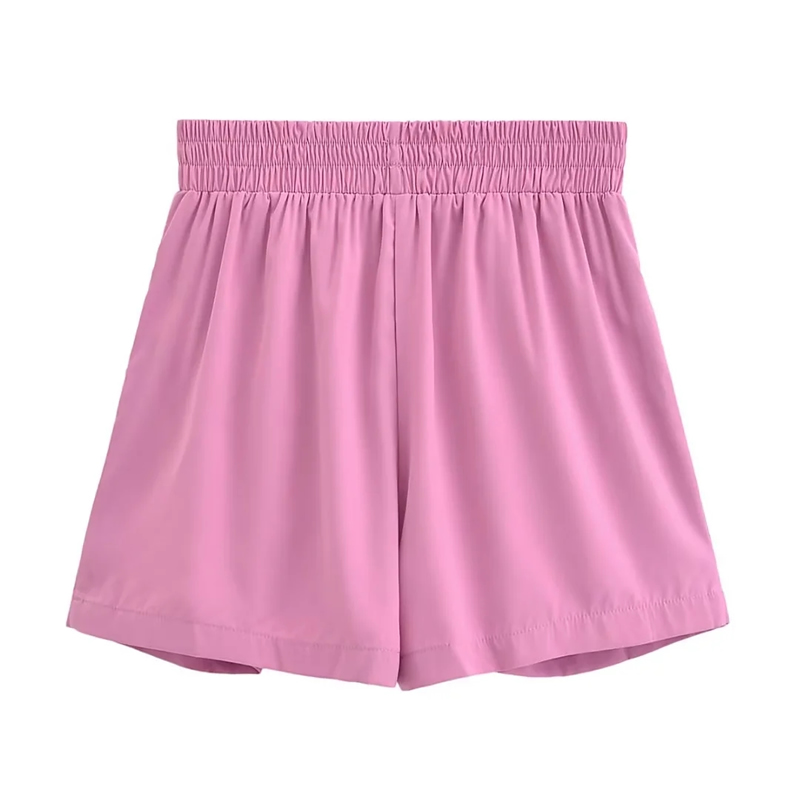 Fashion Pink Cotton Pleated Double-pocket Shorts,Shorts