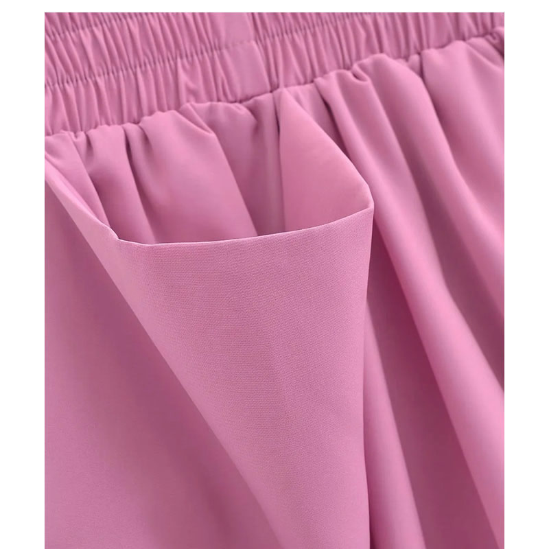 Fashion Pink Cotton Pleated Double-pocket Shorts,Shorts